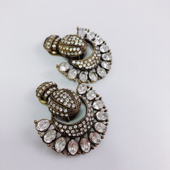 Signed Heidi Daus Clear Rhinestone Gold Tone Door Knocker Clip On Earrings - Picture 6 of 11